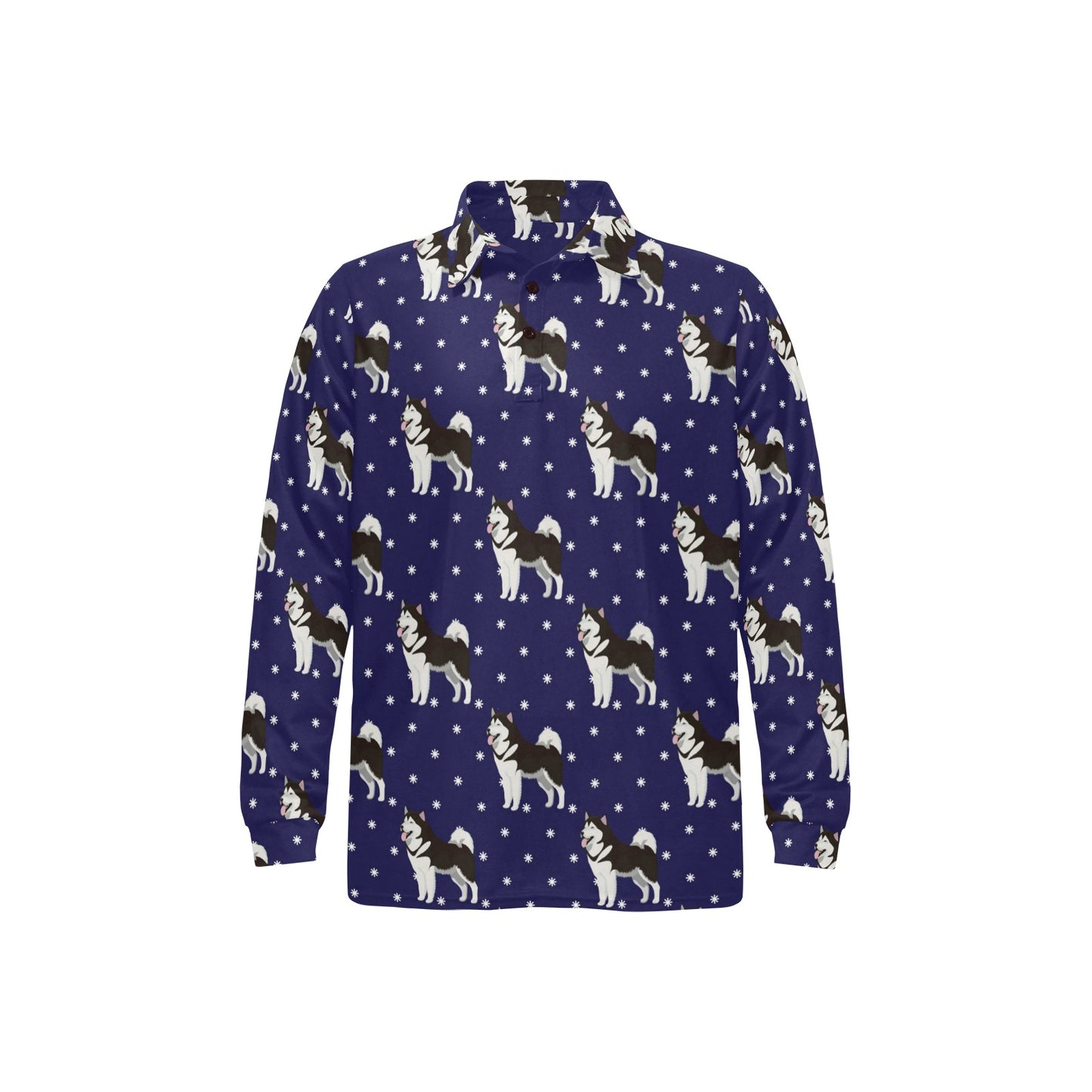 Alaskan Malamute Pattern Print Design 04 Long Sleeve Polo Shirt For Men's