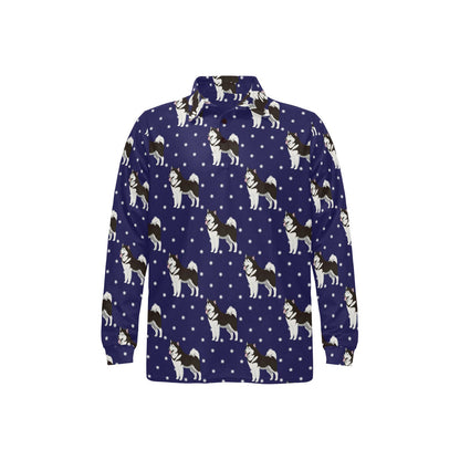 Alaskan Malamute Pattern Print Design 04 Long Sleeve Polo Shirt For Men's