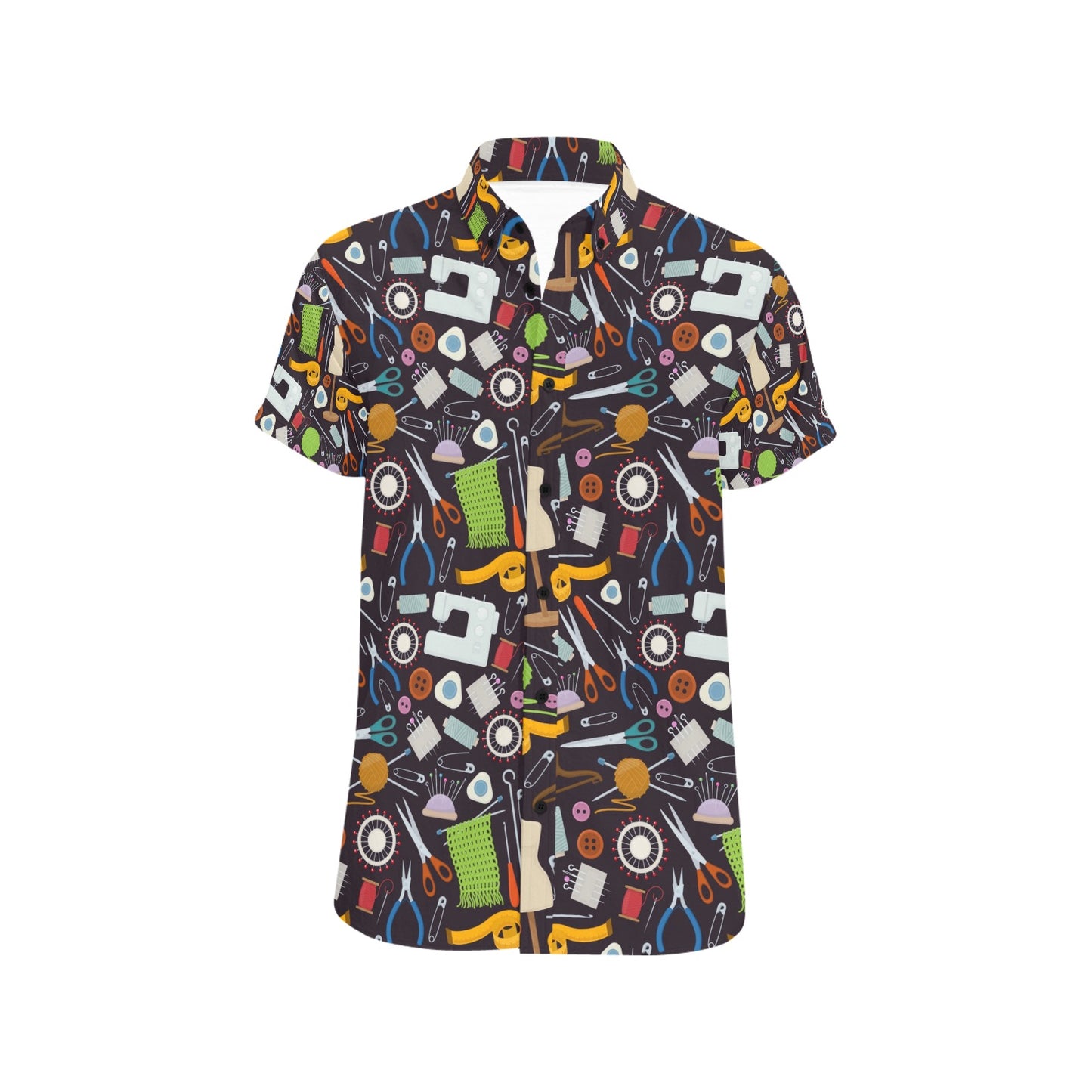 Sewing Equipment Print Design LKS308 Men Short Sleeve Button Up Shirt