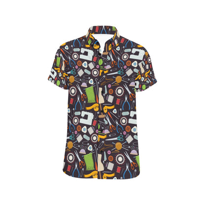 Sewing Equipment Print Design LKS308 Men Short Sleeve Button Up Shirt