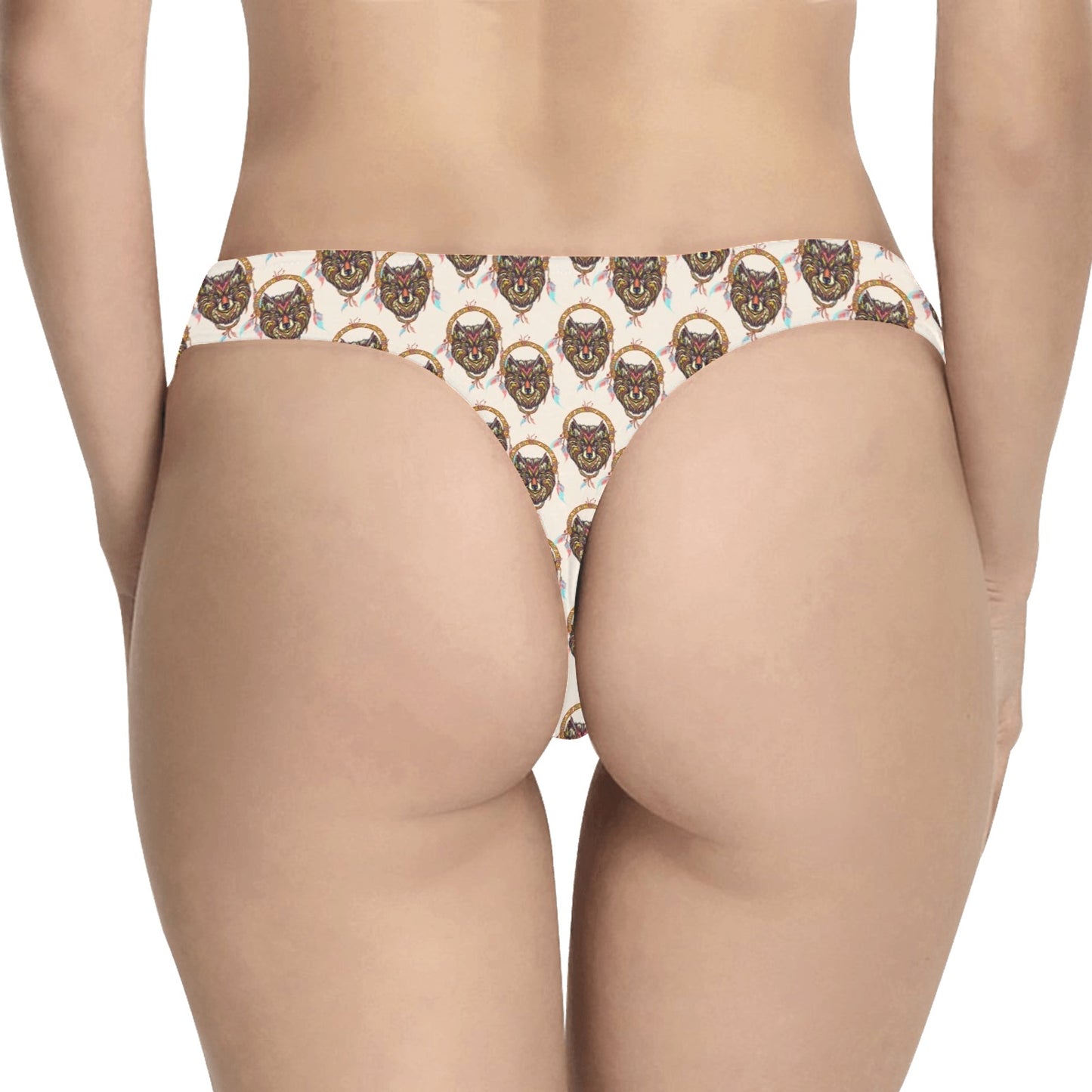 Wolf Tribal Dream Catcher Design Print Women's Thongs