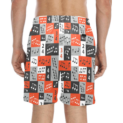 Music Note Design Themed Print Men's Swim Trunks Beach Shorts