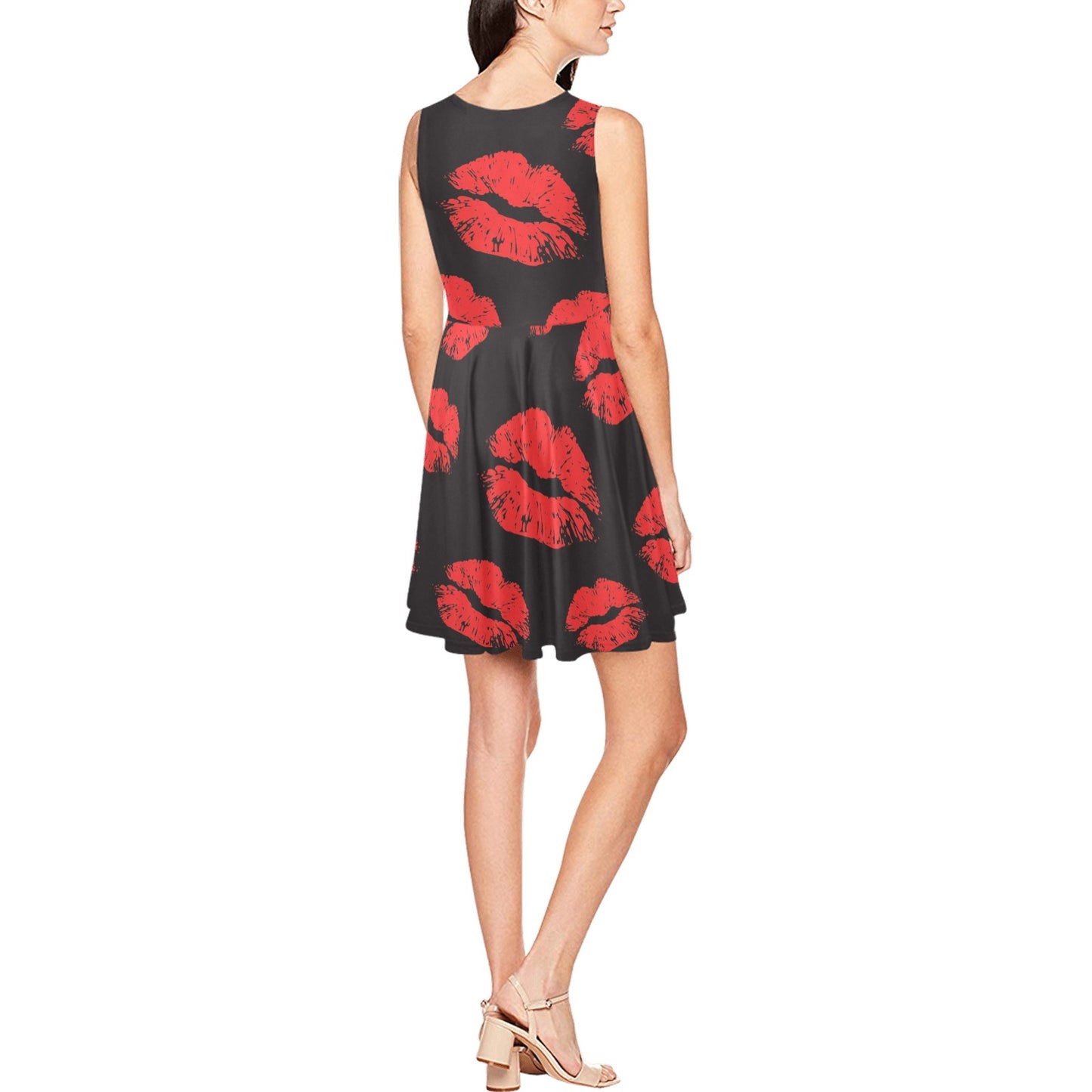 Lip Red Pattern Print Design 02 Sleeveless Dress