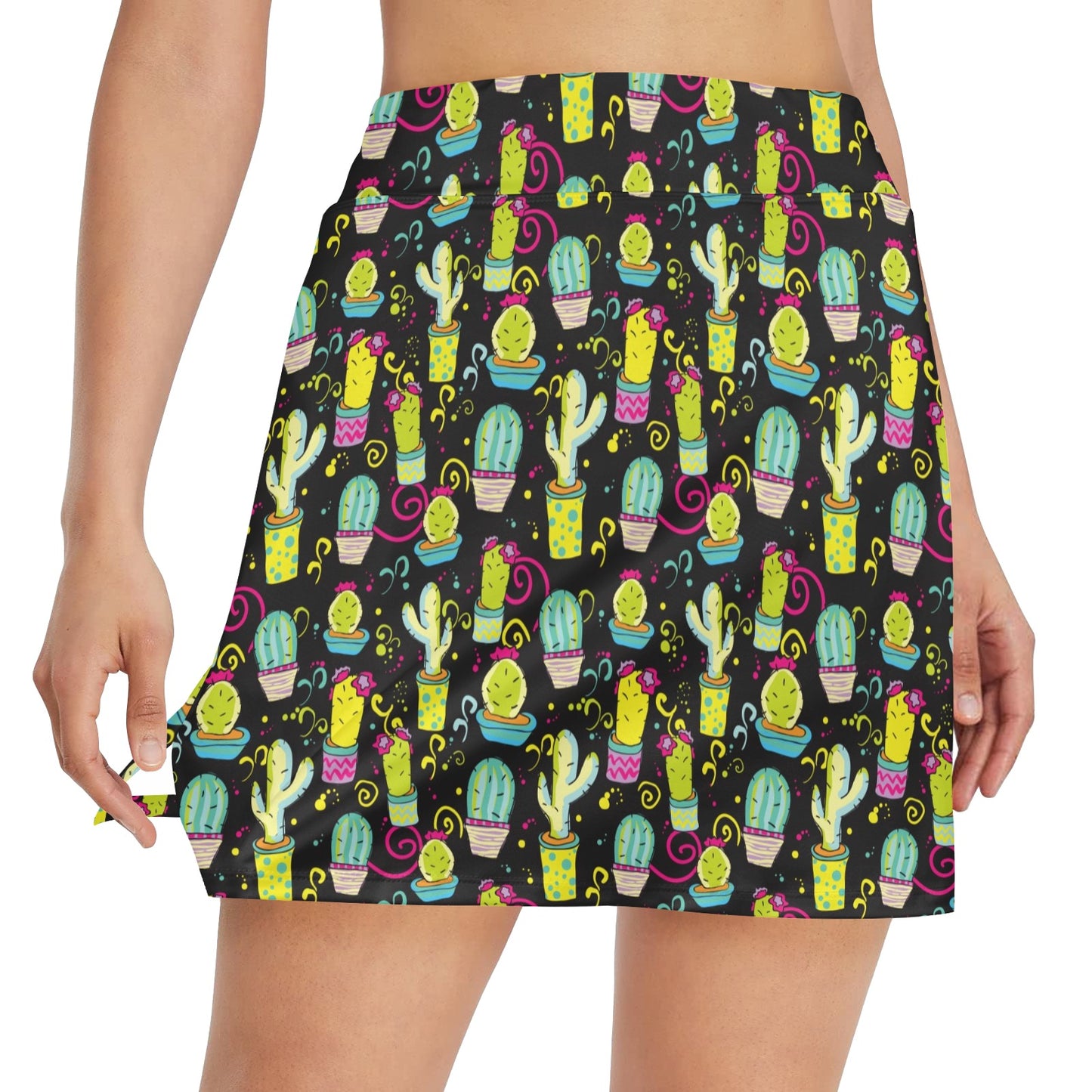 Cactus Neon Style Print Pattern 17" Golf & Pickleball Skort with Pockets