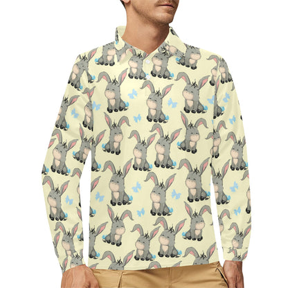 Donkey Baby Pattern Print Design 02 Long Sleeve Polo Shirt For Men's