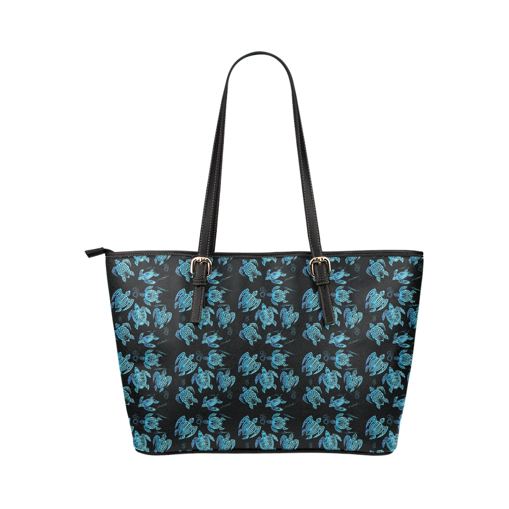 Tribal Turtle Polynesian Themed Design Leather Tote Bag