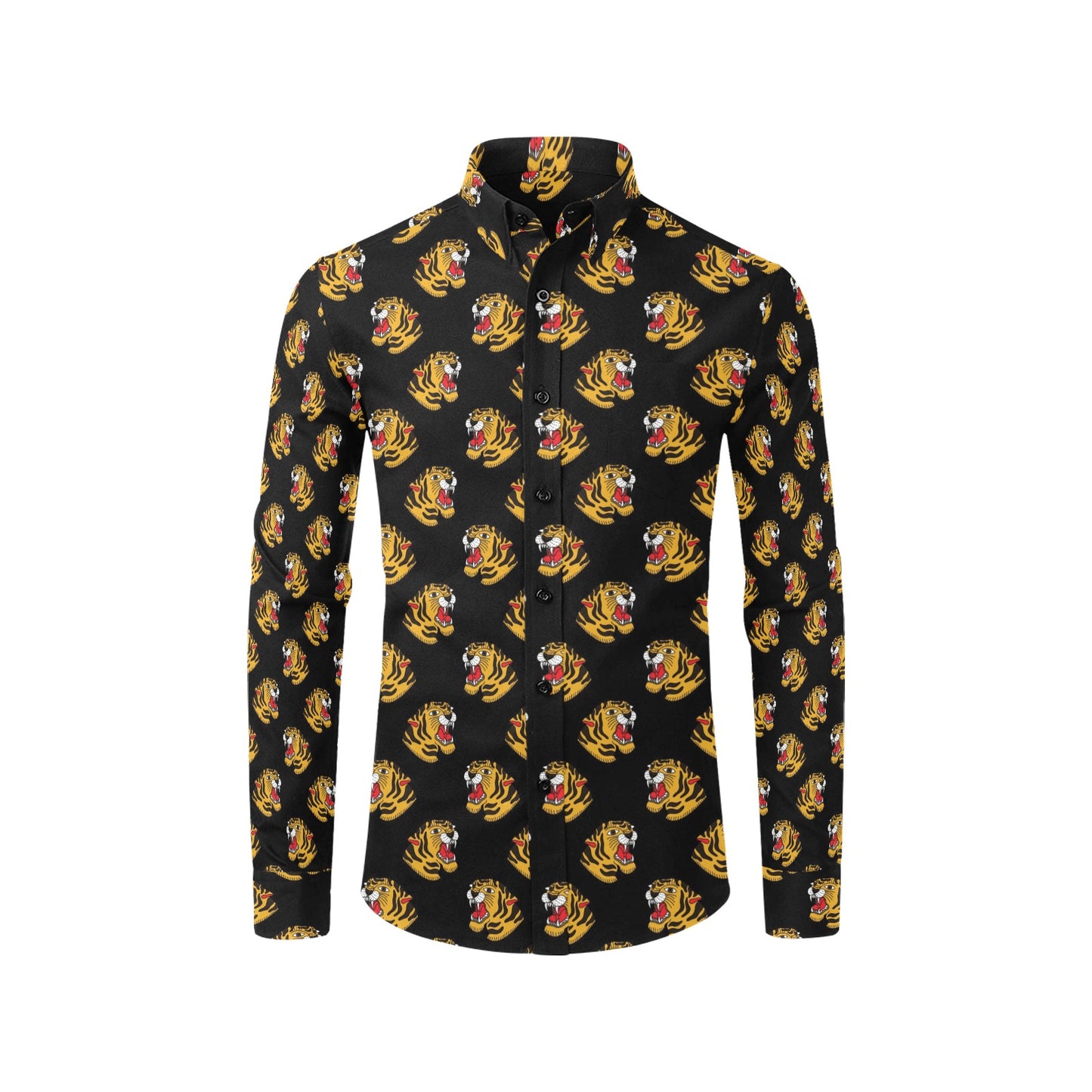 Tiger Head Print Design LKS306 Men's Long Sleeve Dress Shirt