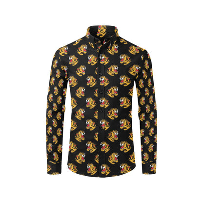 Tiger Head Print Design LKS306 Men's Long Sleeve Dress Shirt
