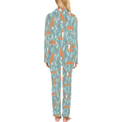 Fox Forest Print Pattern Women's Long Pajama Set
