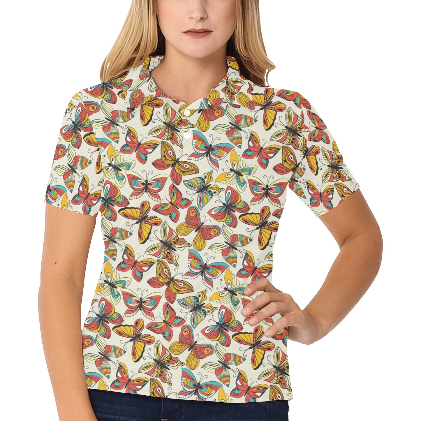 Butterfly Pattern Print Design 02 Women's Polo Shirt