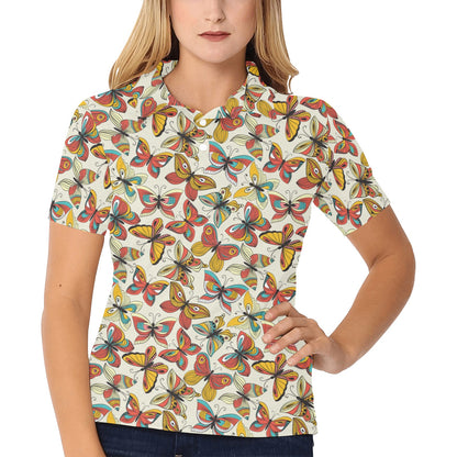 Butterfly Pattern Print Design 02 Women's Polo Shirt