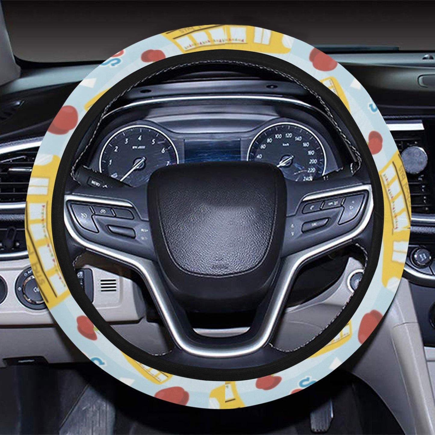 School Bus Back To School Print Design LKS303 Steering Wheel Cover with Elastic Edge