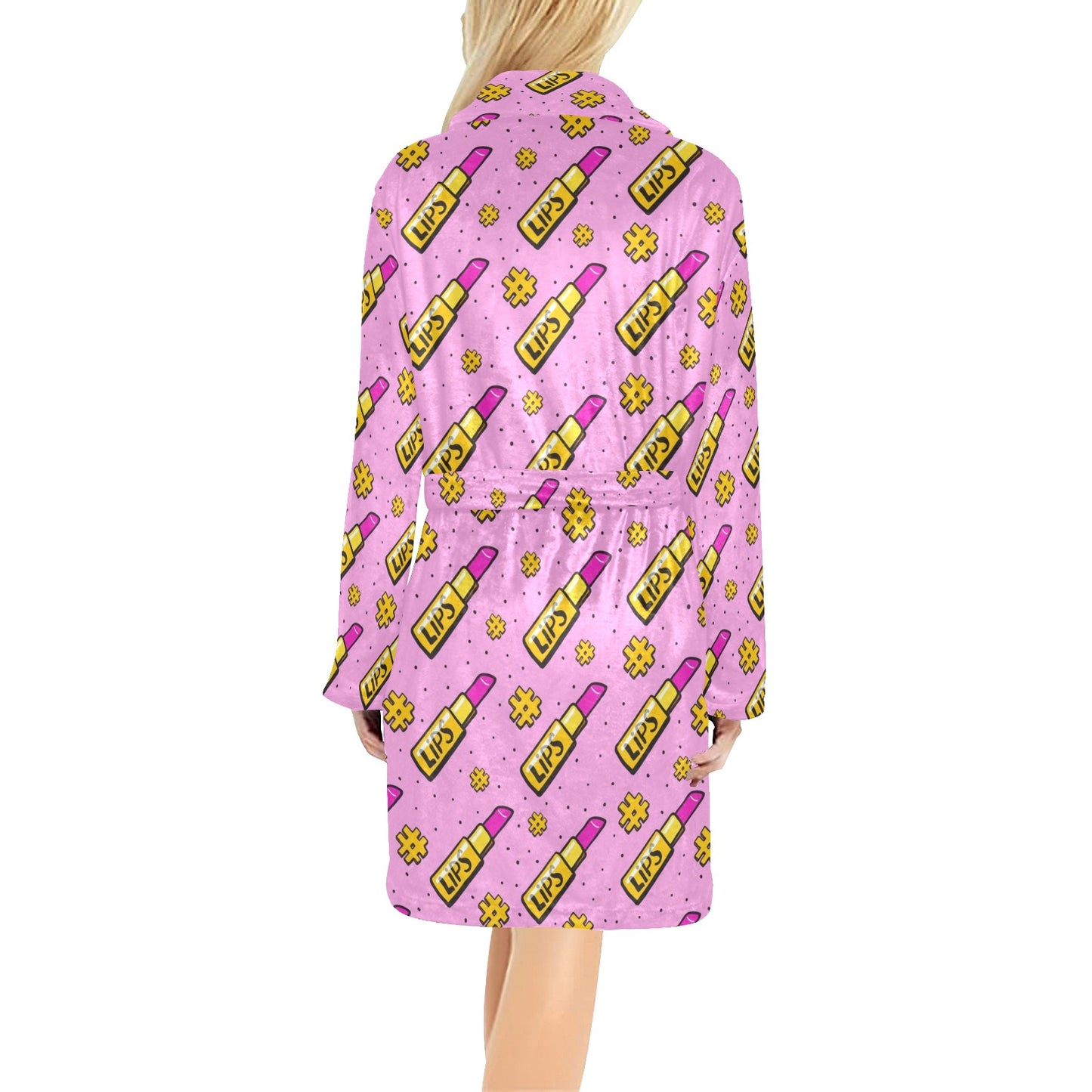 Lipstick Pattern Print Design LT03 Women's Fleece Robe
