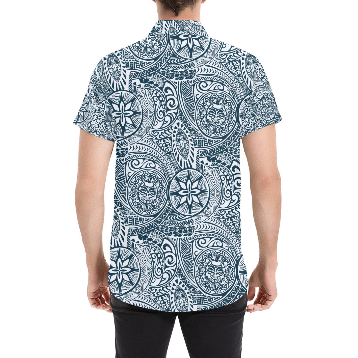 Samoan Pattern Print Design LKS306 Men Short Sleeve Button Up Shirt
