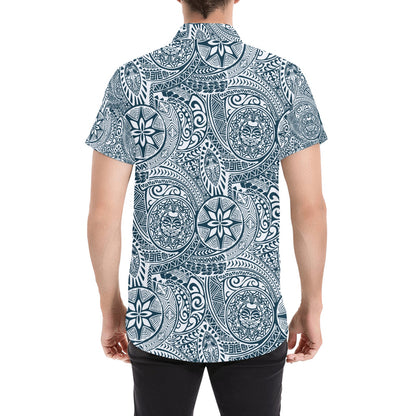 Samoan Pattern Print Design LKS306 Men Short Sleeve Button Up Shirt