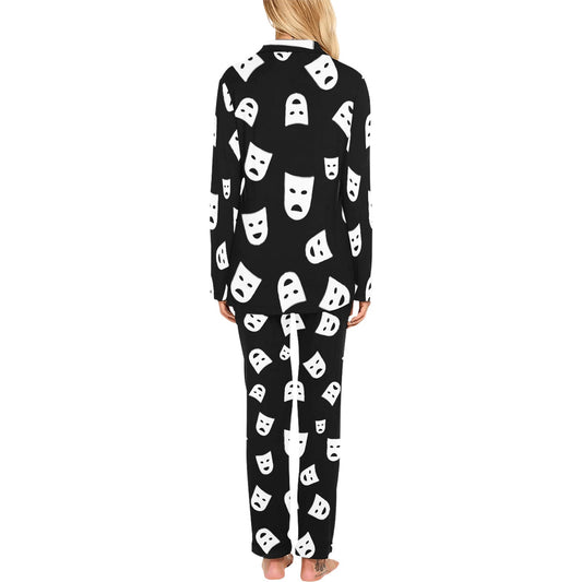 Acting Mask Pattern Print Design 03 Women's Long Pajama Set