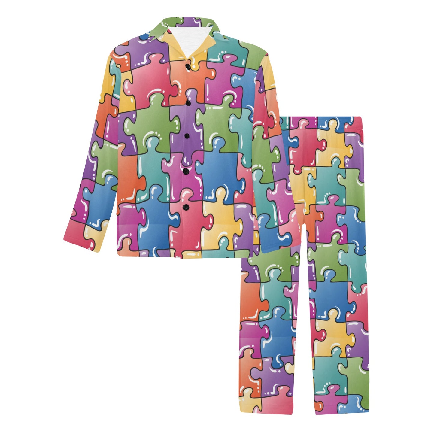 Puzzle Pattern Print Design A05 Men's Long Pajama Set