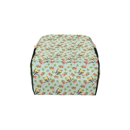 Bird with Red Flower Print Pattern Diaper Bag Backpack