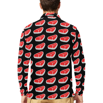 Steak Print Design LKS303 Long Sleeve Polo Shirt For Men's