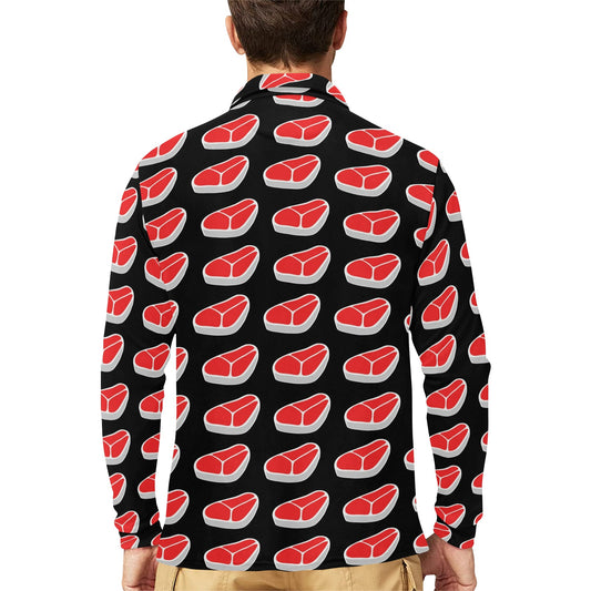 Steak Print Design LKS303 Long Sleeve Polo Shirt For Men's