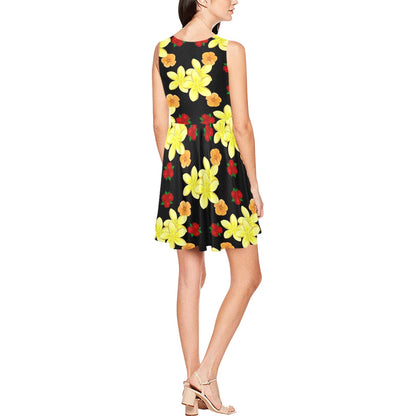 Yellow Plumeria Pattern Print Design PM04 Sleeveless Dress