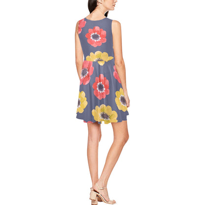 Anemone Pattern Print Design AM010 Sleeveless Dress