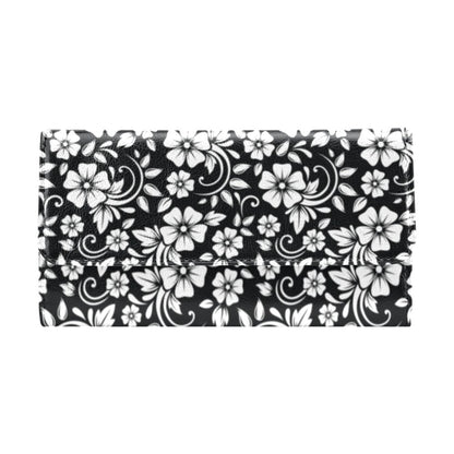 Floral Black White Themed Print Women's Trifold Wallet