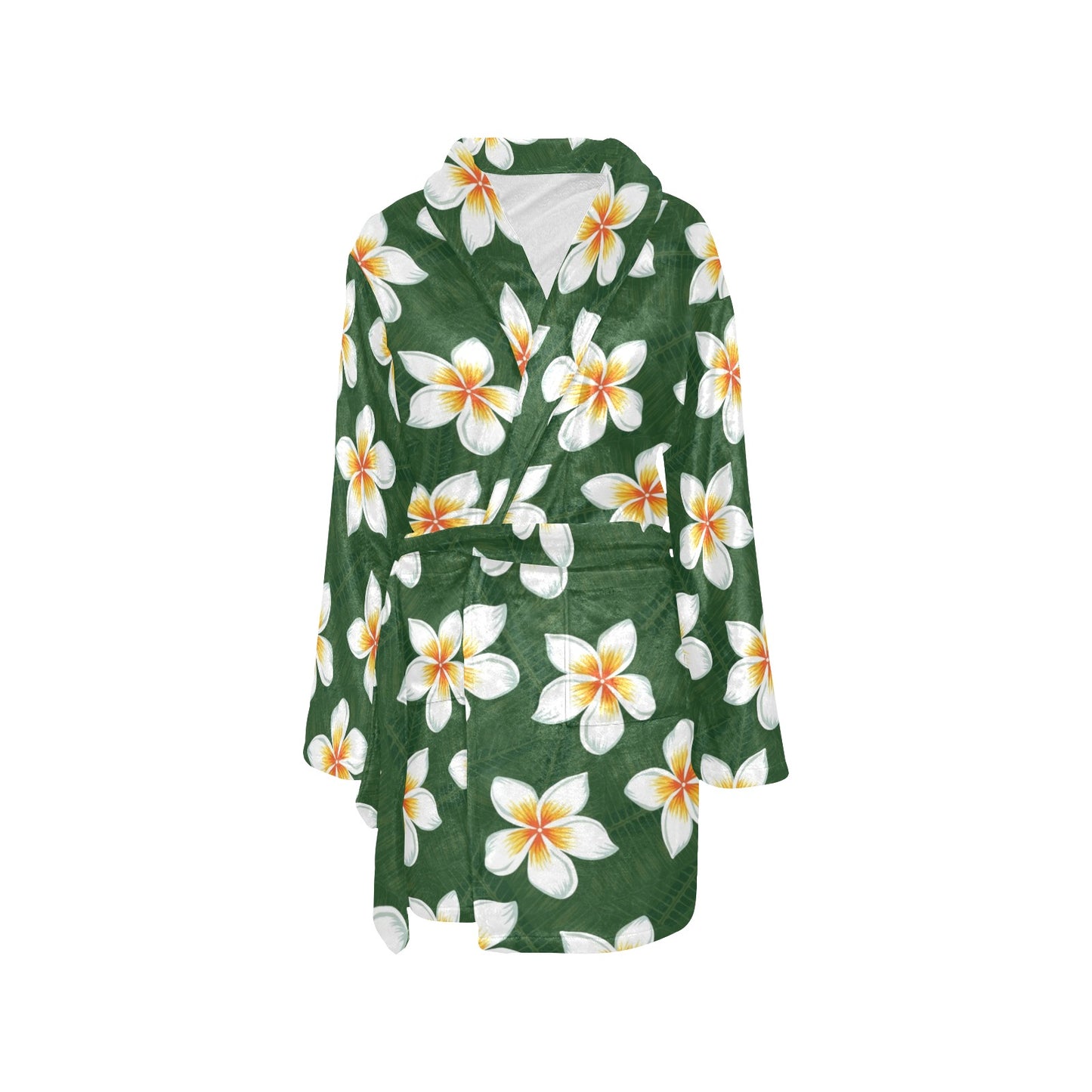 White Plumeria Pattern Print Design PM020 Women's Fleece Robe