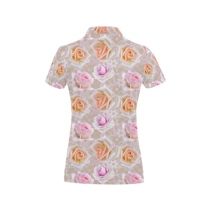 Rose Pattern Print Design RO011 Women's Polo Shirt