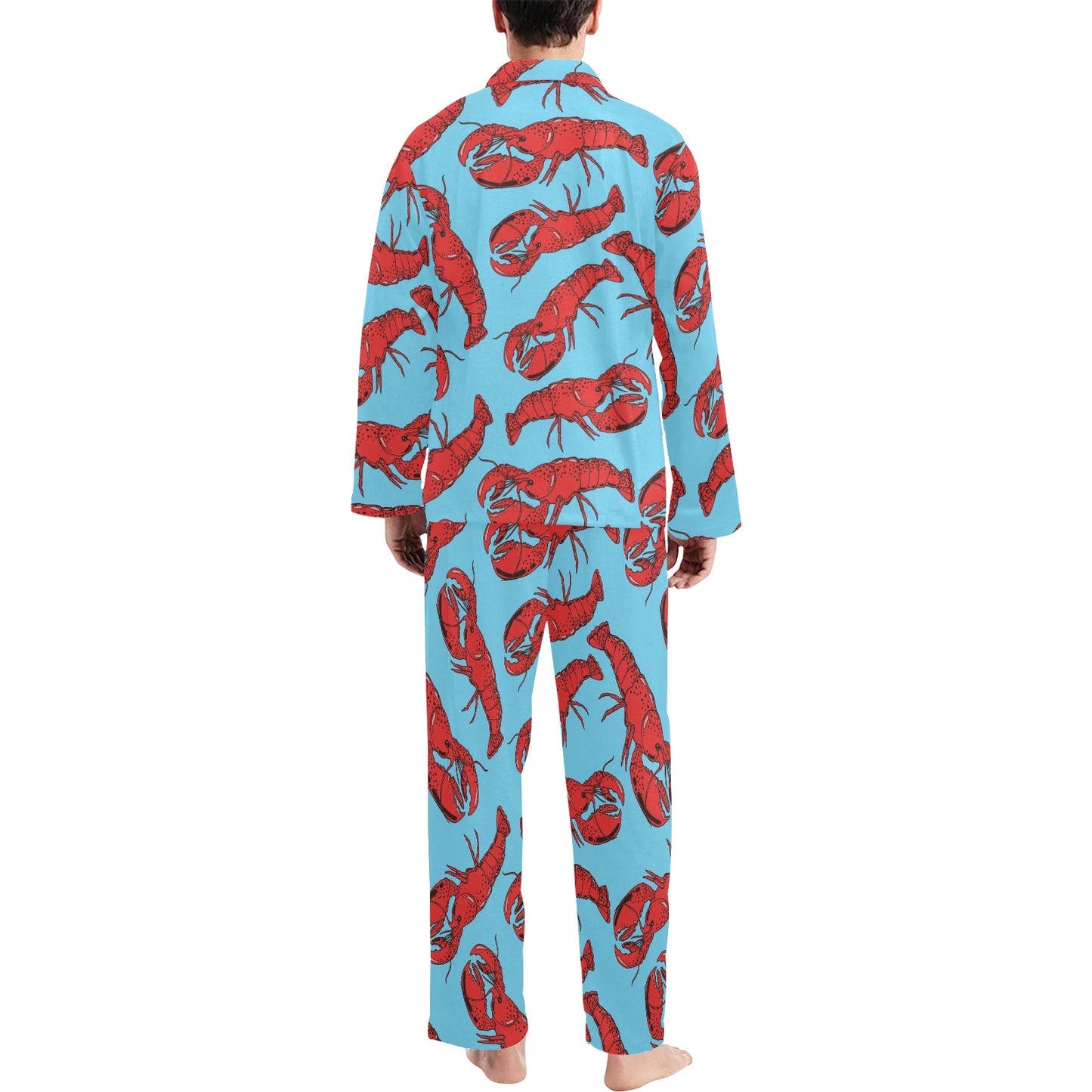Lobster Red Pattern Print Design 03 Men's Long Pajama Set