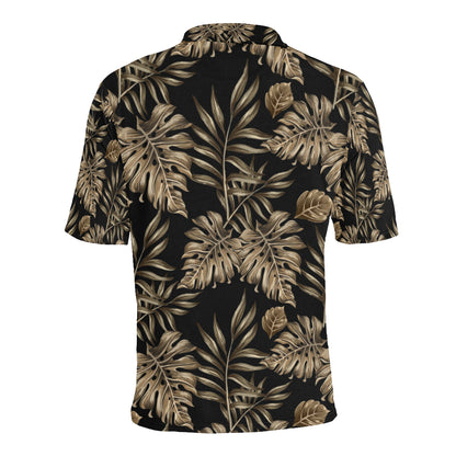 Brown Tropical Palm Leaves Men Polo Shirt