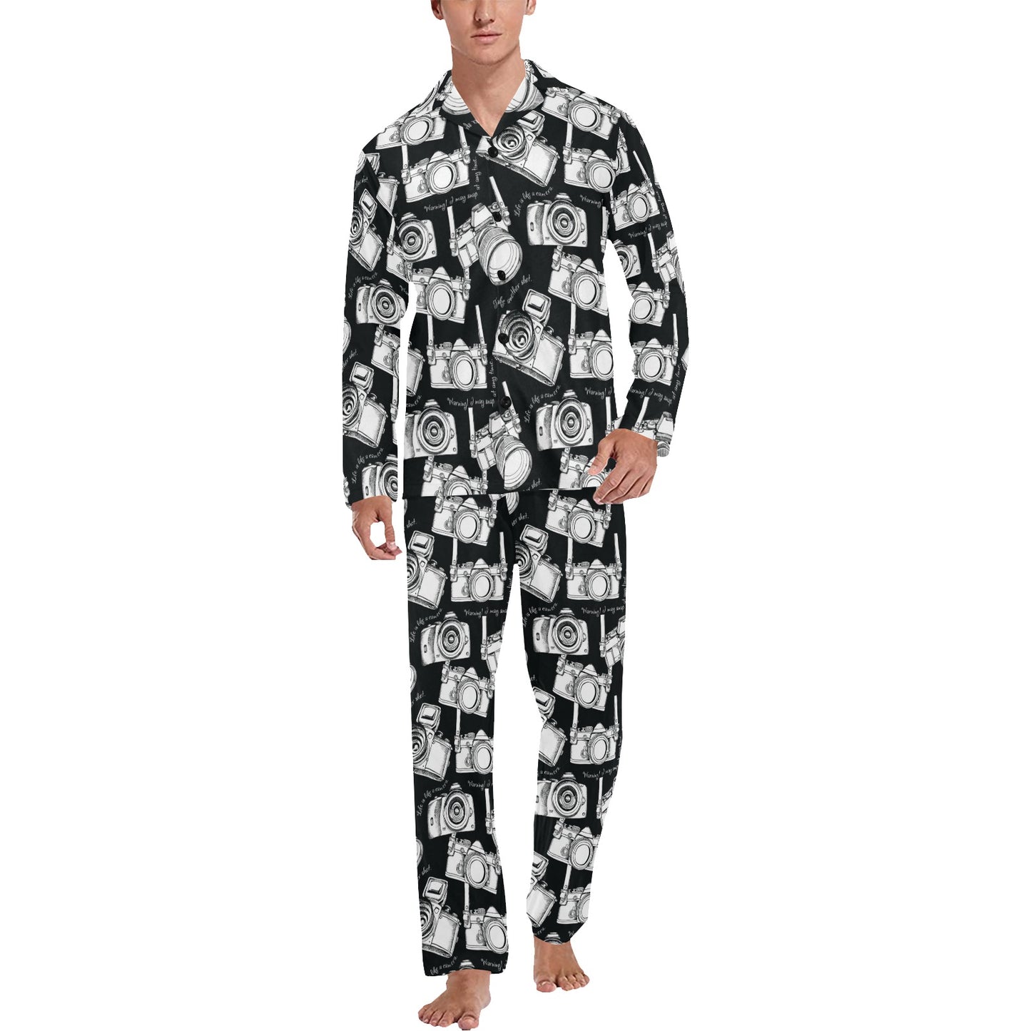 Camera Pattern Print Design 01 Men's Long Pajama Set