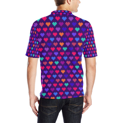 Heart Pixel Pattern Print Design HE03 Men Polo Shirt