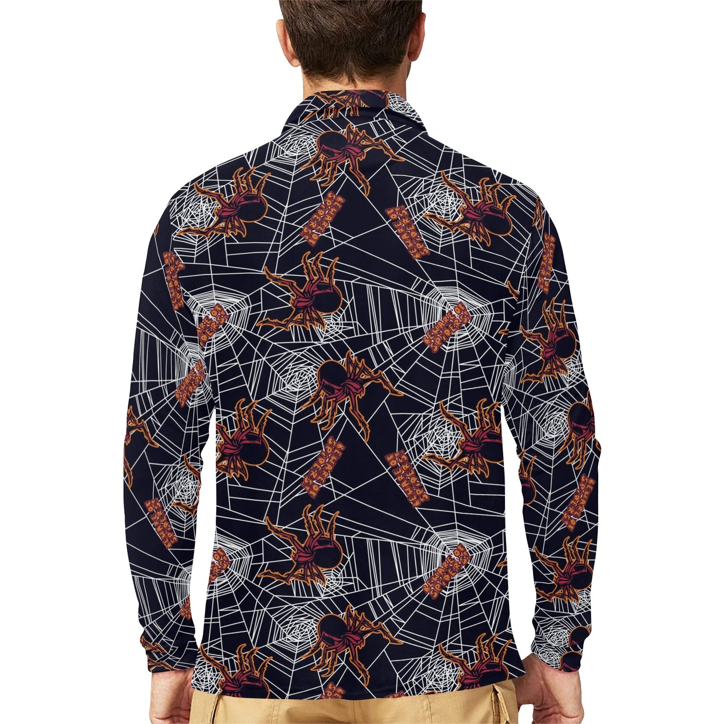 Tarantula Spiderwebs Pattern Print Design 01 Long Sleeve Polo Shirt For Men's
