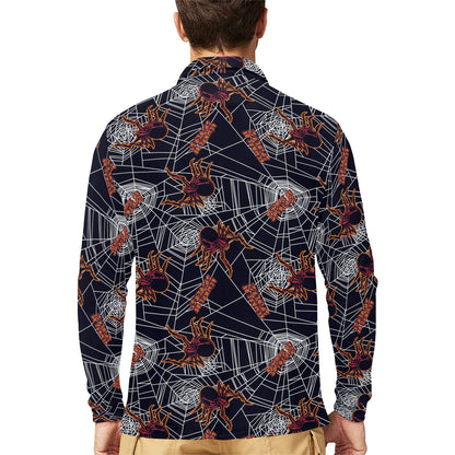 Tarantula Spiderwebs Pattern Print Design 01 Long Sleeve Polo Shirt For Men's
