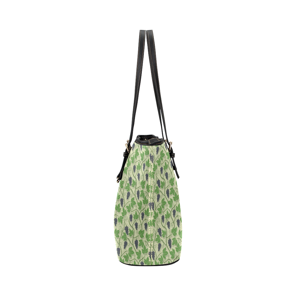Wine Grape Thmed Print Leather Tote Bag