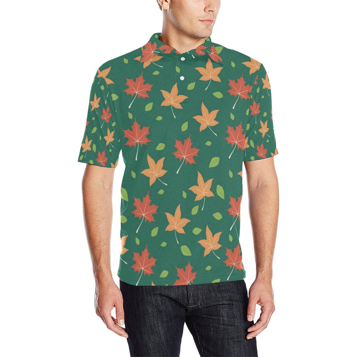 Maple Leaf Pattern Print Design 04 Men Polo Shirt