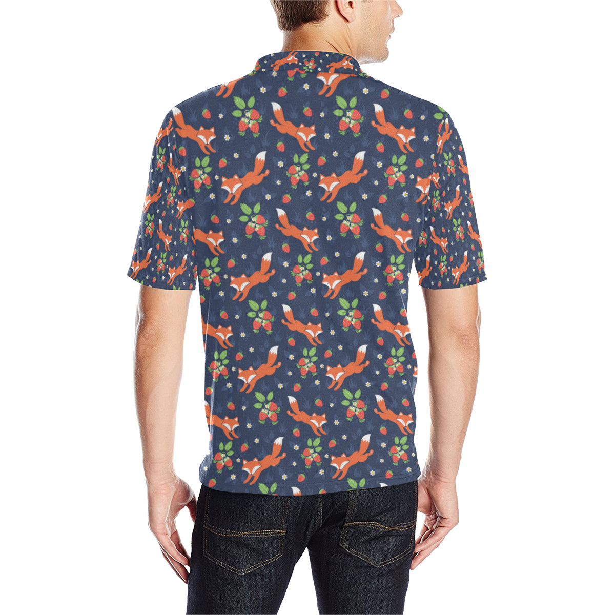 Fox Strawberry Print Pattern Men Polo Shirt