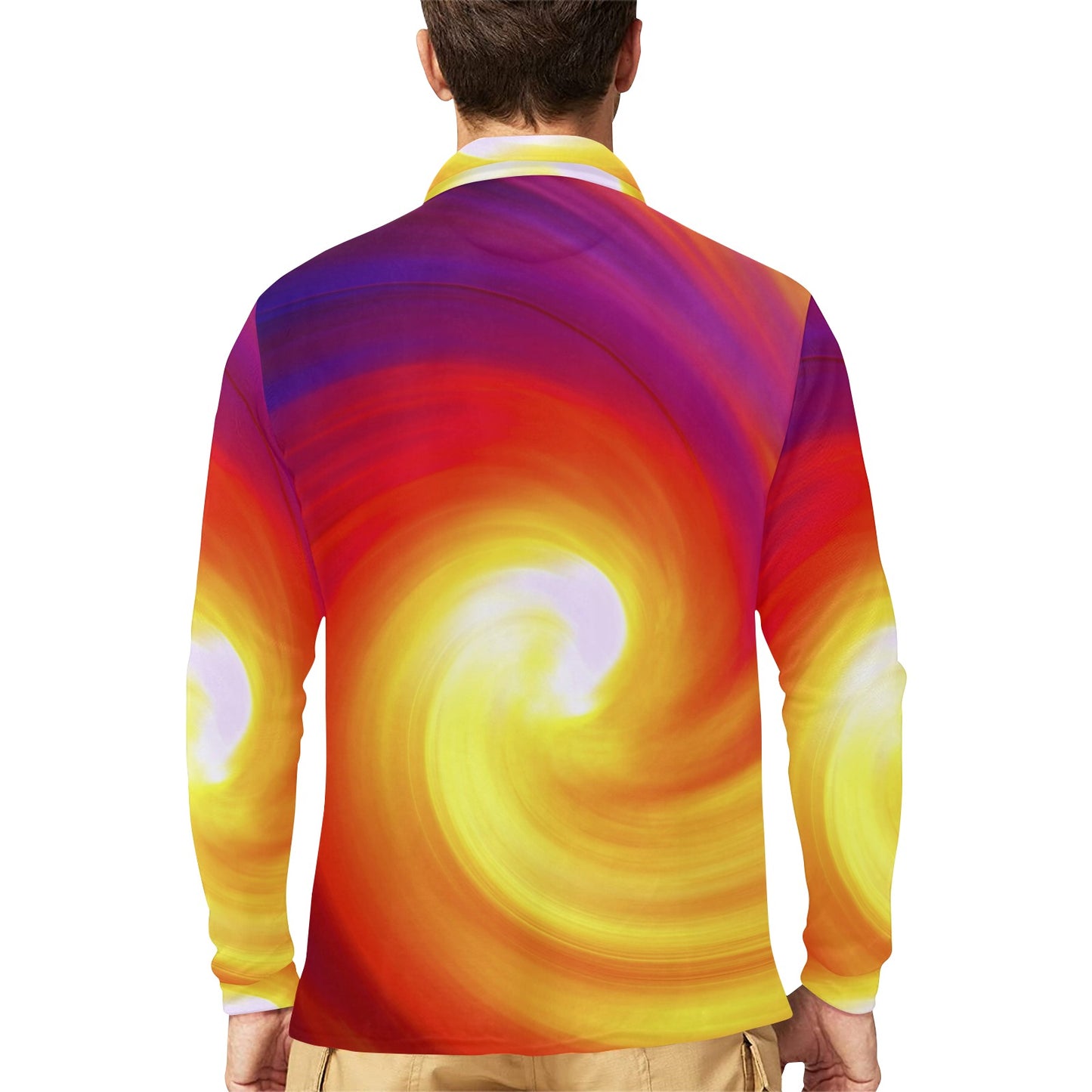 Vortex Twist Swirl Flame Themed Long Sleeve Polo Shirt For Men's