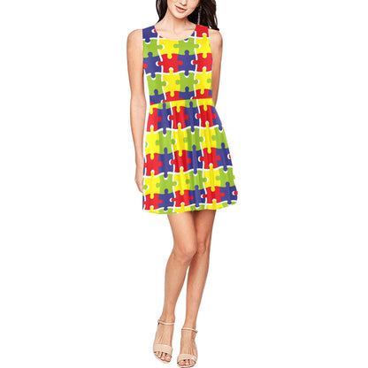 Autism Awareness Pattern Print Design 03 Sleeveless Dress