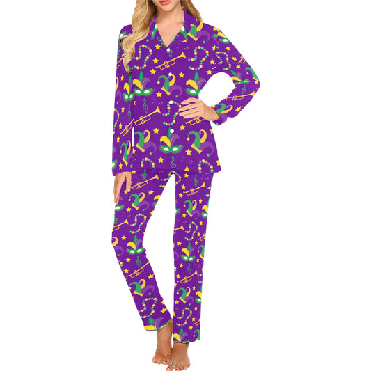 Mardi Gras Pattern Print Design 06 Women's Long Pajama Set