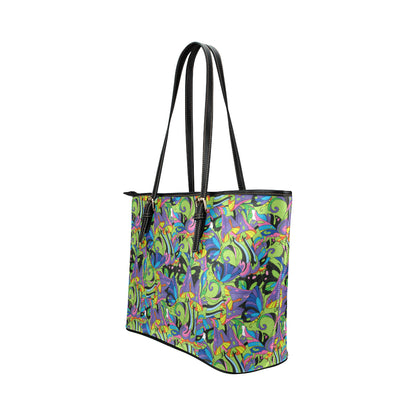 Psychedelic Trippy Mushroom Themed Leather Tote Bag