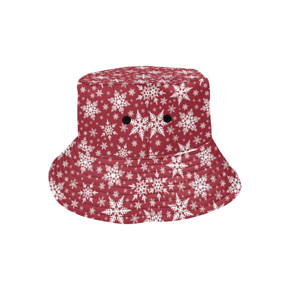Snowflake Red Print Design LKS302 Unisex Bucket Hat