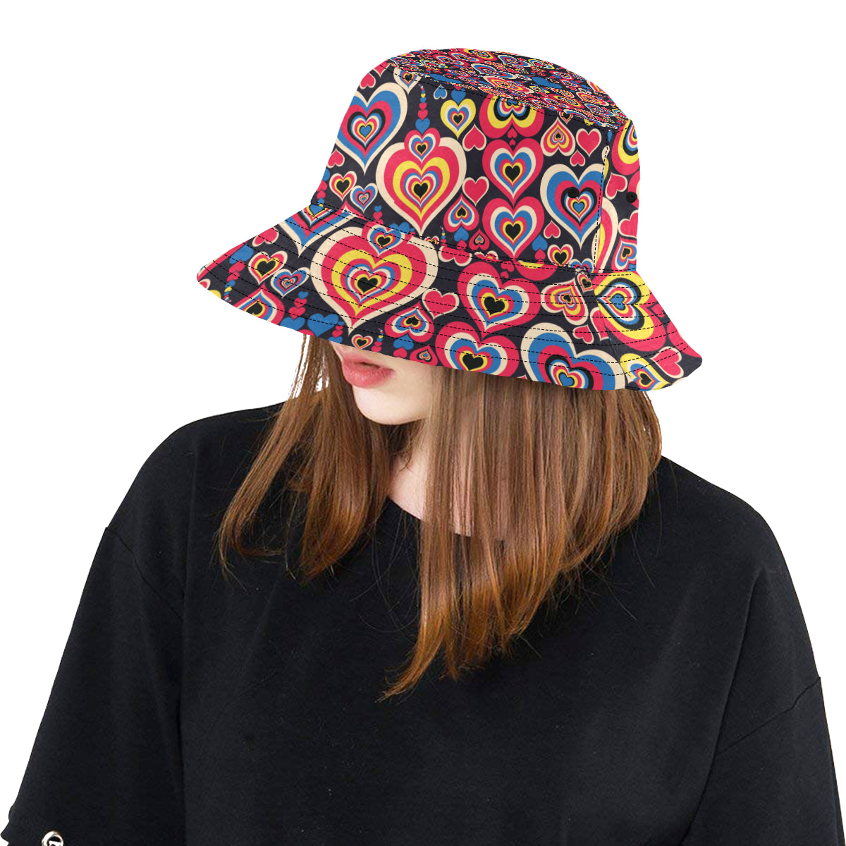 Heart Pattern Print Design HE08 Unisex Bucket Hat