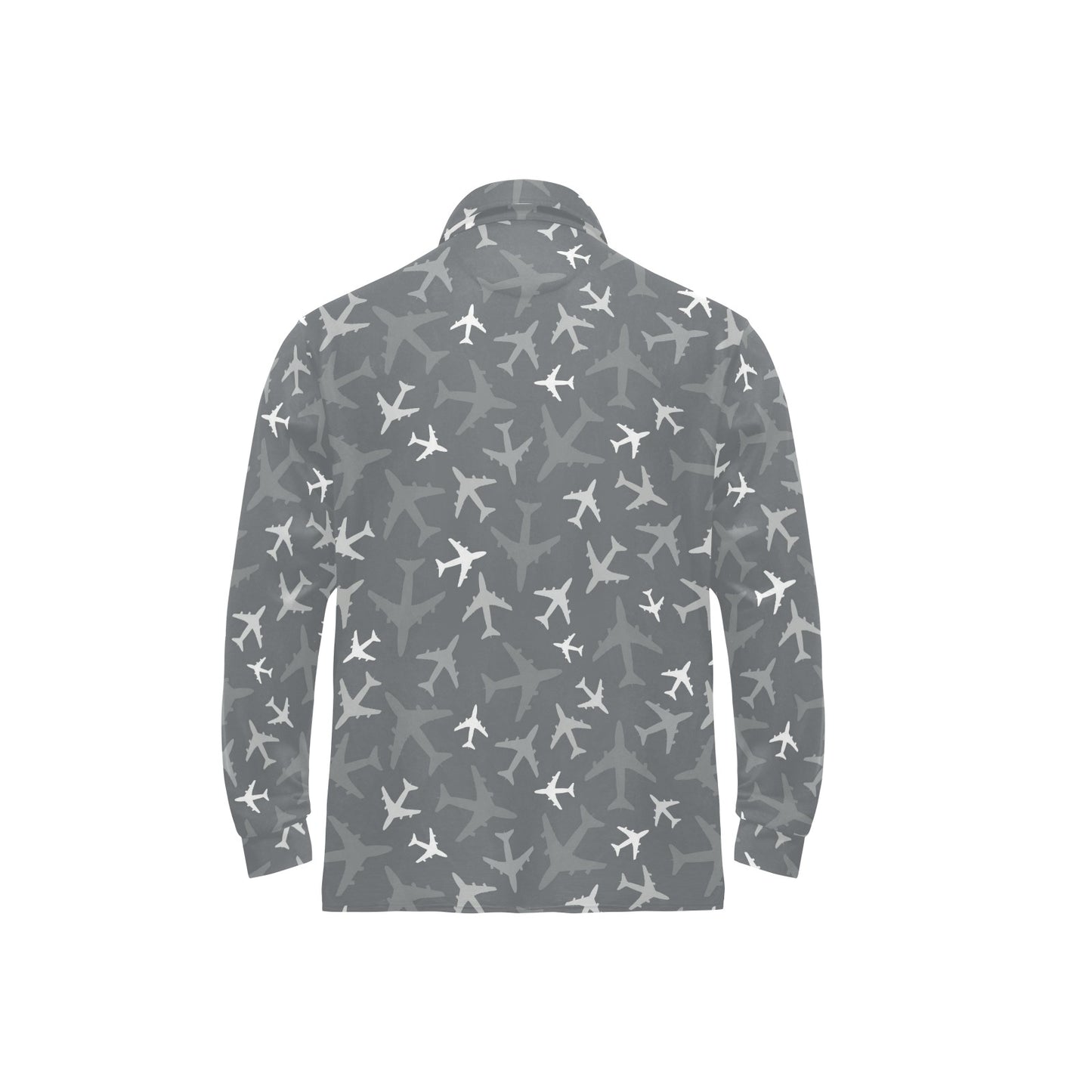 Airplane Pattern Print Design 02 Long Sleeve Polo Shirt For Men's