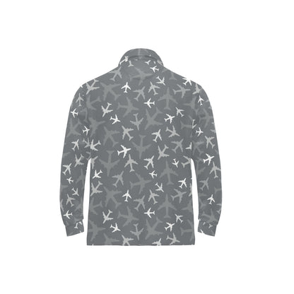 Airplane Pattern Print Design 02 Long Sleeve Polo Shirt For Men's