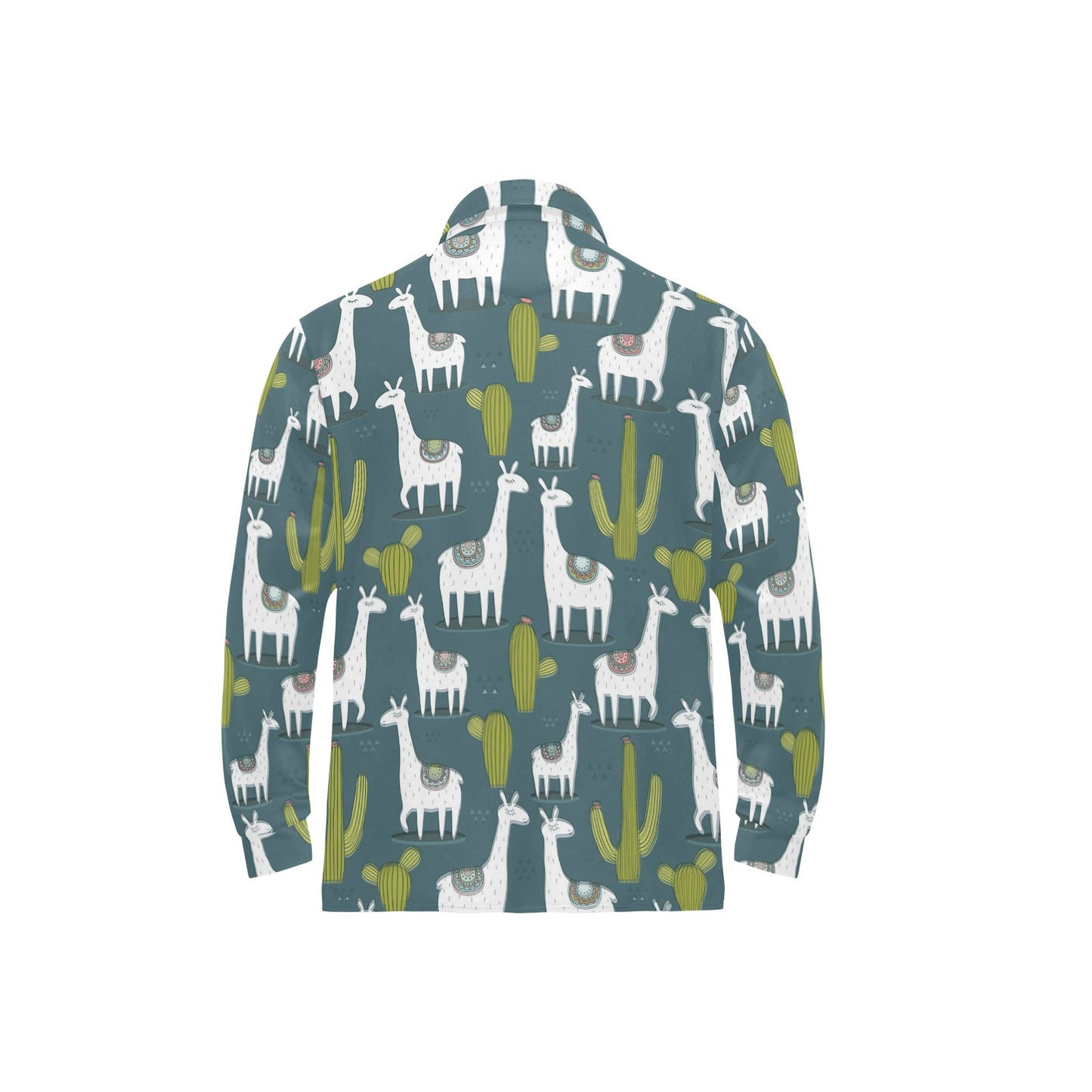 Llama Cactus Pattern Print Design 03 Long Sleeve Polo Shirt For Men's