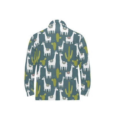Llama Cactus Pattern Print Design 03 Long Sleeve Polo Shirt For Men's