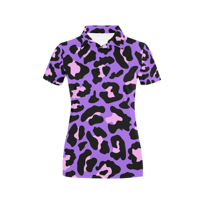 Cheetah Purple Neon Print Pattern Women's Polo Shirt