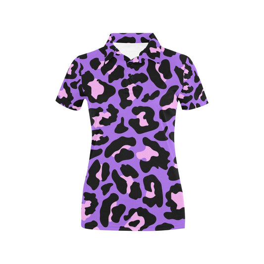 Cheetah Purple Neon Print Pattern Women's Polo Shirt